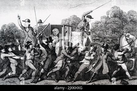 Illustration depicting double assassination attempt of King George III (1738-1820) King of Great Britain and Ireland. Dated 19th Century Stock Photo