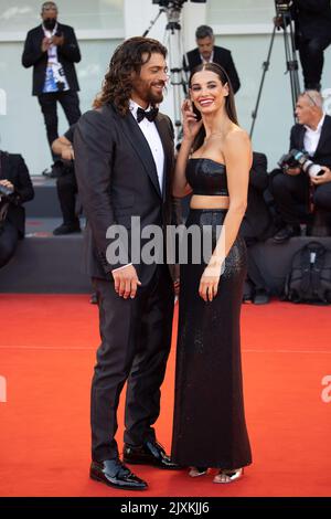 Can Yaman and Francesca Chillemi attends the 'Il Signore Delle Formiche' red carpet at the 79th Venice International Film Festival on September 06, 2022 in Venice, Italy. Â©Photo: Cinzia Camela. Stock Photo