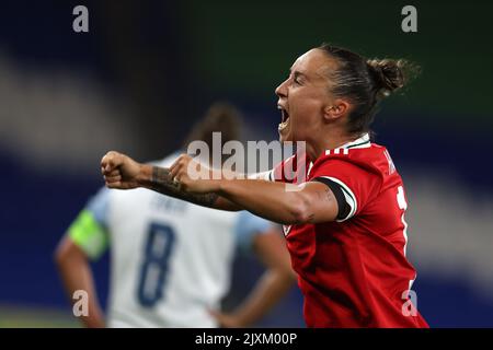 Cardiff, UK. 06th Sep, 2022. Natasha Harding of Wales celebrates after the game. Wales women v Slovenia women, FIFA Women's World Cup 2023 UEFA Qualifier at the Cardiff City Stadium, South Wales on Tuesday 6th September 2022. Editorial use only, pic by Andrew Orchard/Andrew Orchard sports photography/Alamy Live news Credit: Andrew Orchard sports photography/Alamy Live News Stock Photo