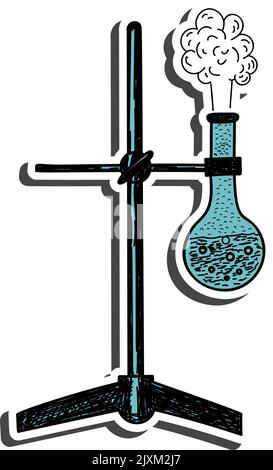 Chemistry flask sticker with shadow on education theme. Back to school. Vector illustration. Stock Vector