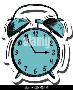 Alarm clock sticker with shadow on education theme. Back to school. Vector illustration. Stock Vector