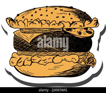 Burger sticker with shadow on education theme. Back to school. Vector illustration. Stock Vector
