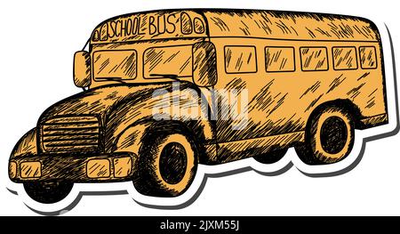 School bus sticker with shadow on education theme. Back to school. Vector illustration. Stock Vector