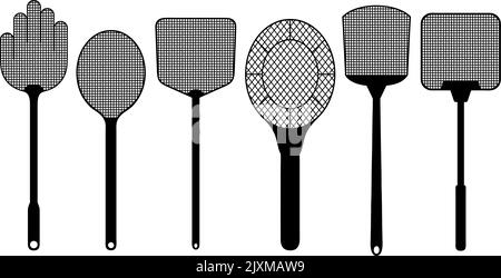 Set of different fly swatters isolated on white Stock Vector