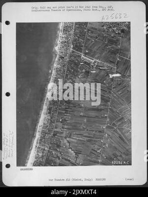 Bombing Of Enemy Defense Installations At Rimini, Italy, By Martin B-26 'Marauders' Of The 12Th Air Force. Stock Photo