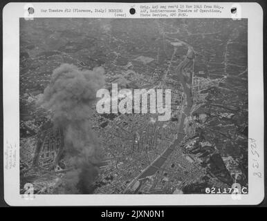 Bombing Of Florence, Italy By Martin B-26 Marauders Of The 12Th Air Force. Six Of The Marauders Shown Leaving The Target. Stock Photo