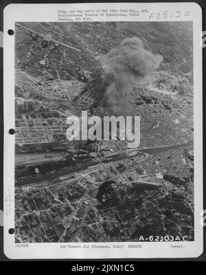 Bombing Of Railroad Yards At Florence, Italy, By Martin B-26 Marauders Of The 12Th Air Force. Stock Photo