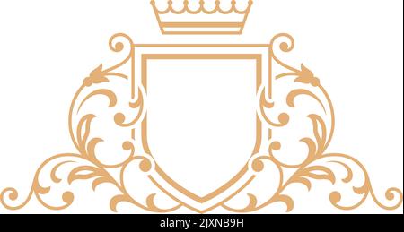 Crowned shield emblem template with floral golden ornament Stock Vector ...