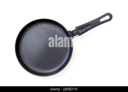Black pan isolated on white, top view Stock Photo