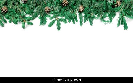 christmas theme design elements. Christmas decoration with Evergreen branches on white. Christmas, winter, new year concept. Flat lay, top view, copy Stock Photo