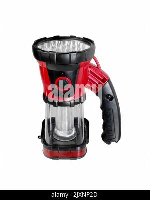 Flashlight isolated on white background. Plastic flash light. Stock Photo