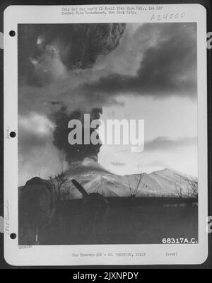 View Of The Eruption Of Mt. Vesuvius On 23 March 1944. A North American B-25 Of The 340Th Bomb Group Is Silhouetted In The Foreground. Italy. Stock Photo