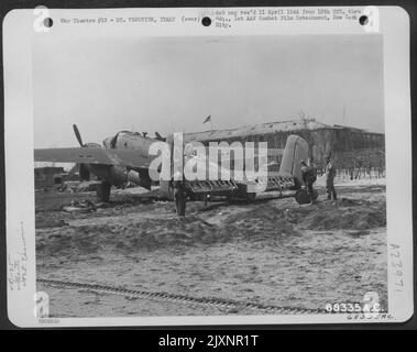 North American B-25 Which Was Damaged During The Eruption Of Mt. Vesuvius On 23 March 1944. 340Th Bomb Group. Stock Photo