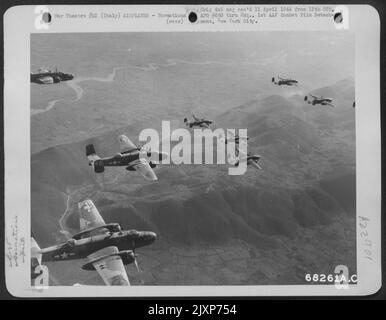 Formation Of North American B-25 Mitchells Of The 340Th Bomb Group Enroute To Their Target - Cassino, Italy, 15 March 1944. Stock Photo