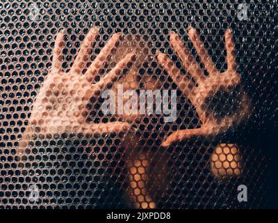 plastic pollution waste recycling textured hands Stock Photo