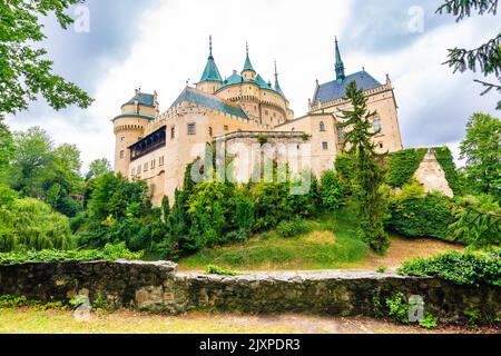 Bojnice medieval castle, UNESCO heritage, Slovakia. It is a Romantic castle with some original Gothic and Renaissance elements built in the 12th centu Stock Photo