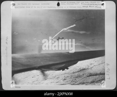 Consolidated B-24S Of The 8Th Air Force Over Magdenburg, Germany, On 15 February 1945. 453Rd Bomb Group. Stock Photo