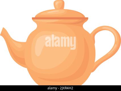 Ceramic teapot icon. Cartoon traditional clay dishware isolated on white background Stock Vector