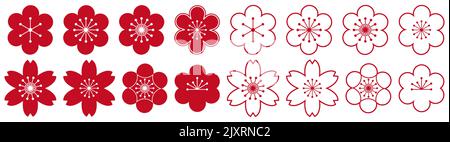 Flower icons set. Flat and line art style. Vector illustration isolated on white background Stock Vector