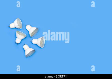Led lights on a blue background with copy space Stock Photo