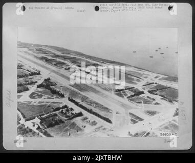 Here Is An Aerial Picture Of The 1St American Airfield In France. Constructed In Four Days By Aviation Engineers Of The Ix Engineer Command, The Site Is Near St. Pierre Du Mont. It Was Occupied By The First Squadron Of Fighter Planes For A U.S. 9Th Air Stock Photo