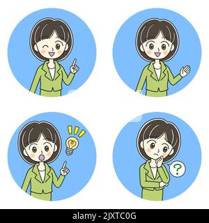 Poses of a businesswoman in circles Stock Photo