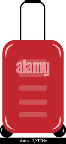 Red travel suitcase on wheels in cartoon style on a transparent background. Isolate. Icon for trip, tourism or summer vacation. Good for logo, pattern, poster, banner, icon, placate, greeting card Stock Vector