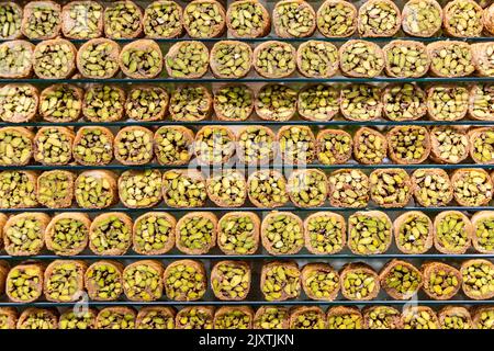 Various Turkish and middle eastern sweets in the dessert shop Stock Photo