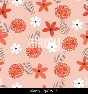 Stylish ditsy floral seamless pattern. Background design of abstract flowers and leaves. Repeating texture for surface printing Stock Vector