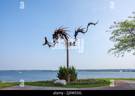 The Sea Serpent Dragon Sculpture at Heritage Park. Barrie, Ontario, Canada Stock Photo