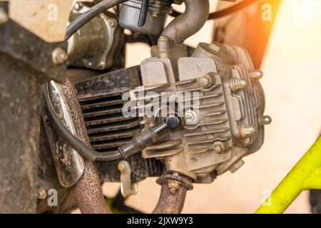 single-cylinder ATV engine. spark plug, aluminum cylinder, block head Stock Photo