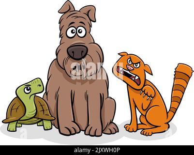Cartoon illustration of funny dog animal character with cat and tortoise Stock Vector