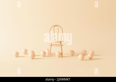 Vintage chair on a beige background. Copy space. Minimal concept. Stock Photo