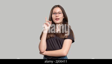 inspired woman portrait smart idea enthusiastic Stock Photo