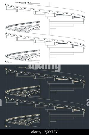 Stylized vector illustrations of blueprints of spiral spring toy Stock ...