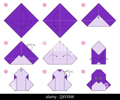 Origami tutorial. Origami scheme for kids. Penguin Stock Vector