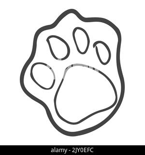 Cute cartoon monochrome dog paw print lineart vector clipart. Wildlife ...