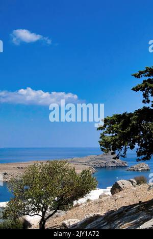 The island of Rhodes ln Greece, with its crystal clear sea and its archaeological sites is one of the most important European tourist destinations Stock Photo