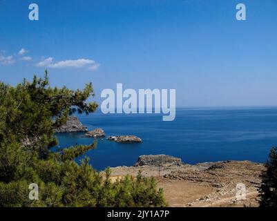 The island of Rhodes ln Greece, with its crystal clear sea and its archaeological sites is one of the most important European tourist destinations Stock Photo