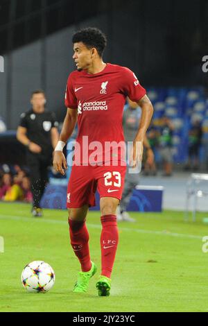 Naples, Italy. 07th Sep, 2022. Luis Diaz of Liverpool FC in action during the Uefa Champions League match between SSC Napoli vs FC Liverpool at Diego Armando Maradona Stadium Credit: Live Media Publishing Group/Alamy Live News Stock Photo