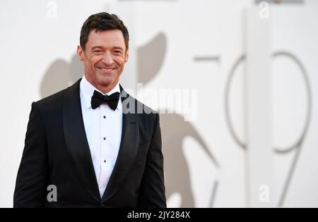 Venice, Italy. 7th Sep, 2022. Actor Hugh Jackman poses on the red carpet for the premiere of the film 'The Son' during the 79th Venice International Film Festival in Venice, Italy, on Sept. 7, 2022. Credit: Jin Mamengni/Xinhua/Alamy Live News Stock Photo