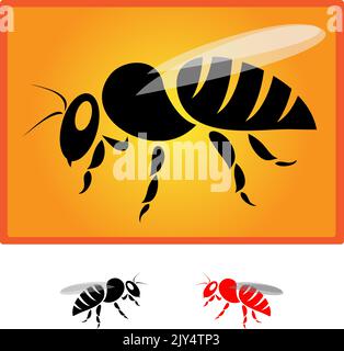 black bee silhouette isolated on orange background - Vector image. Easy editable layered vector illustration. Wild Animals. Stock Vector