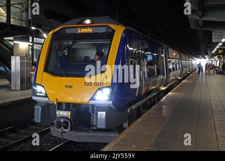 Northern trains Chester to Leeds service, CAF 195101 DMU Diesel Multiple Unit, at Manchester Victoria railway station Stock Photo