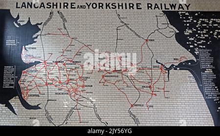 Old route map in tiles, Victoria Railway Station, Manchester, England, UK, M3 1WY Stock Photo