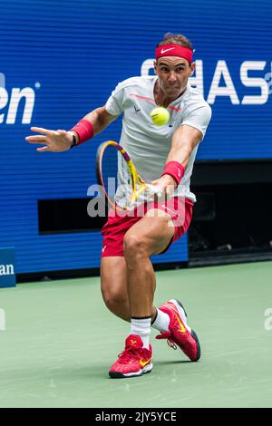 Rafael Nadal (ESP) competing in the 4R at the 2022 US Open. Stock Photo