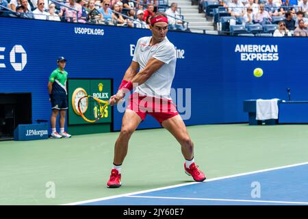 Rafael Nadal (ESP) competing in the 4R at the 2022 US Open. Stock Photo