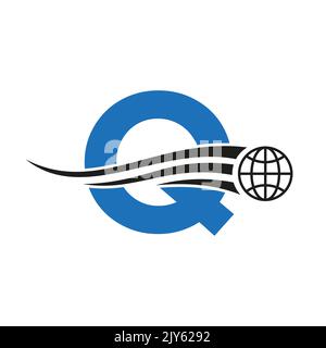 Letter Q Global Logo Combined With Global Icon, Earth Sign For Business and Technology Identity Template Stock Vector