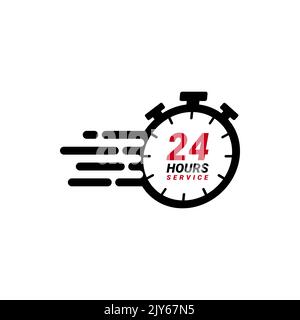 Twenty four hour service vector icon for your business. Logo element illustration, emblem, label, badge, sticker. Simple 24 hour service concept. Stock Vector