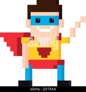 superhero man avatar pixel 8 bit Stock Vector