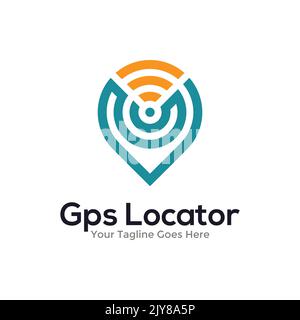 Wireless pin location logo design concept. Locator icon. Pin maps logo vector. Stock Vector
